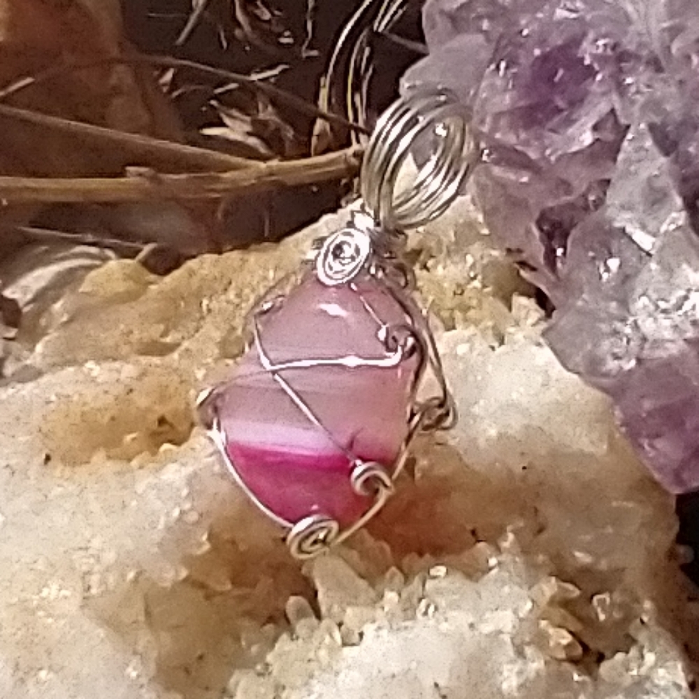 🤑 3/$10 Wire Wrapped Pink Agate Pendant